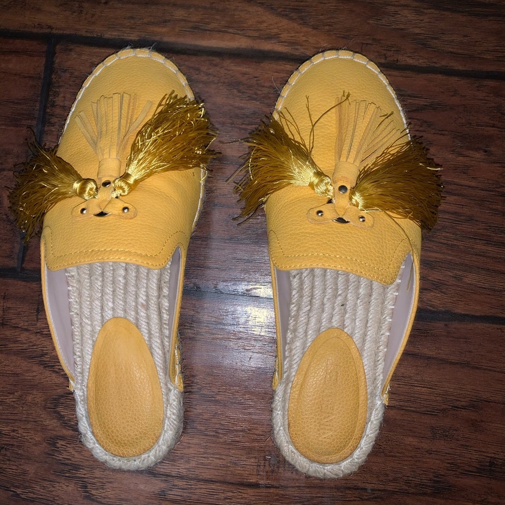 Yellow Leather Espadrille Mule